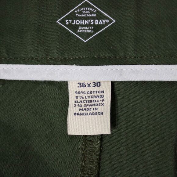 NWT St. John's Bay Stretch Chino Slim Fit Flat Front Pant Army Green Men 36x30 - Picture 8 of 11